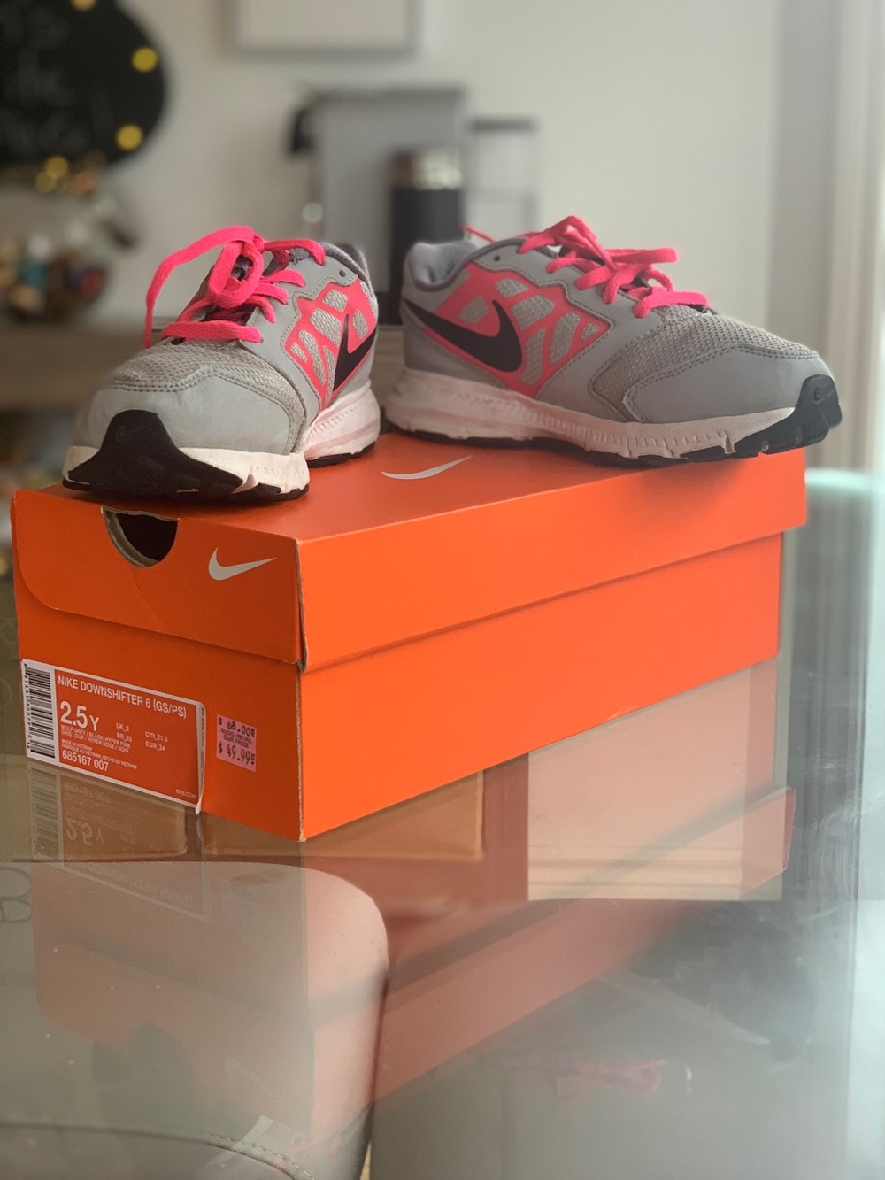 Nike Kids Grey & Pink Sneakers with Black Swoosh